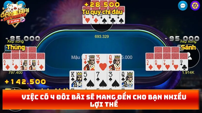 Việc có 4 đôi bài sẽ mang đến cho bạn nhiều lợi thế